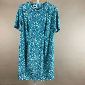 Vintage 14 petite ditsy floral Leslie Fay Sheath dress turquoise lavender lilac